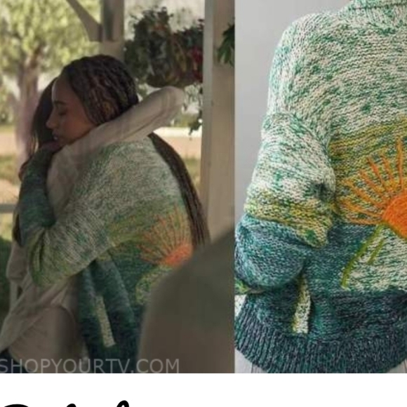 Anthropologie Pilcro Mountain Sunset Embroidered Cardigan Green Blue Small - Picture 3 of 16